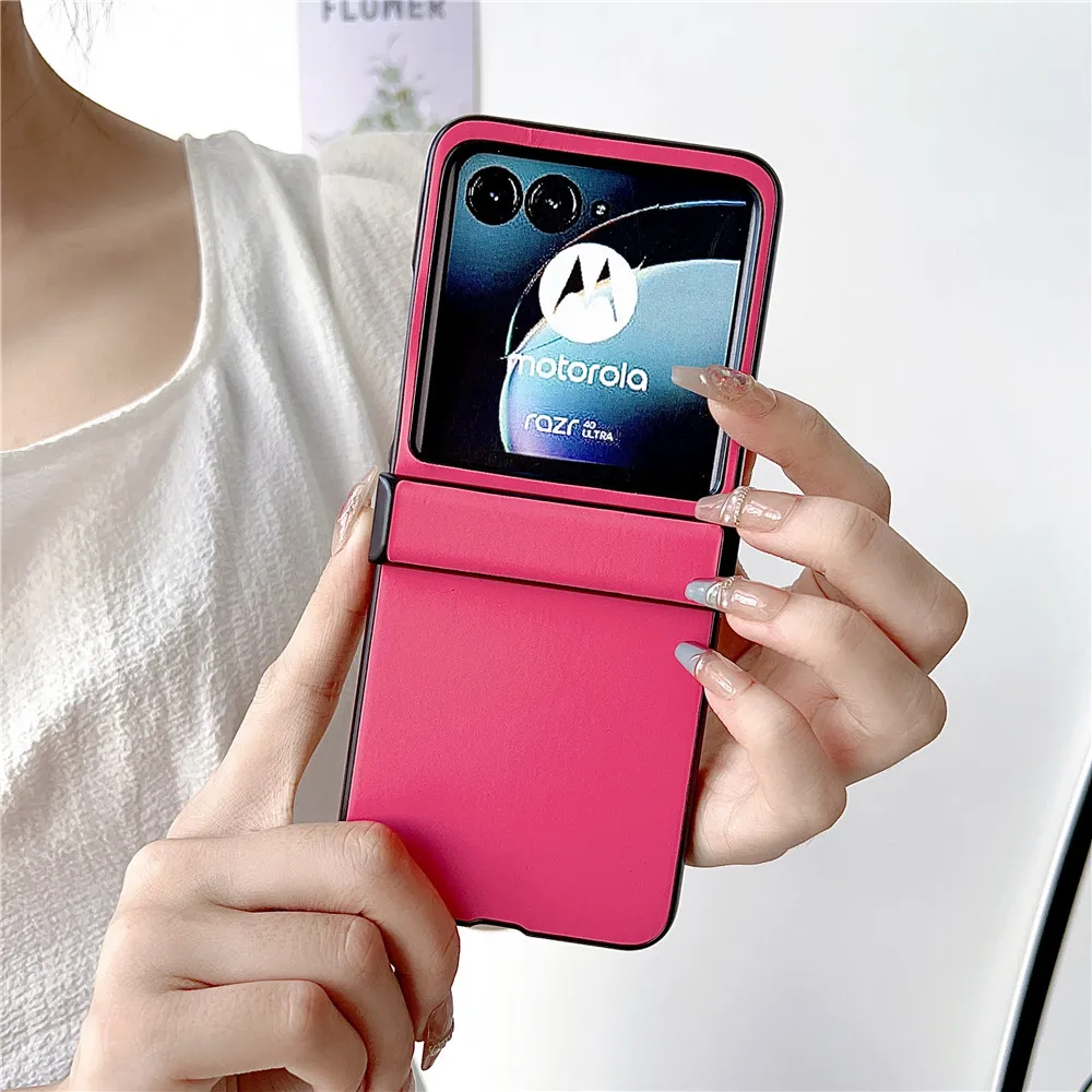 Funda de cuero con bisagra rosa para Motorola Razr 40 Ultra, funda para Moto Razr 40 ultra