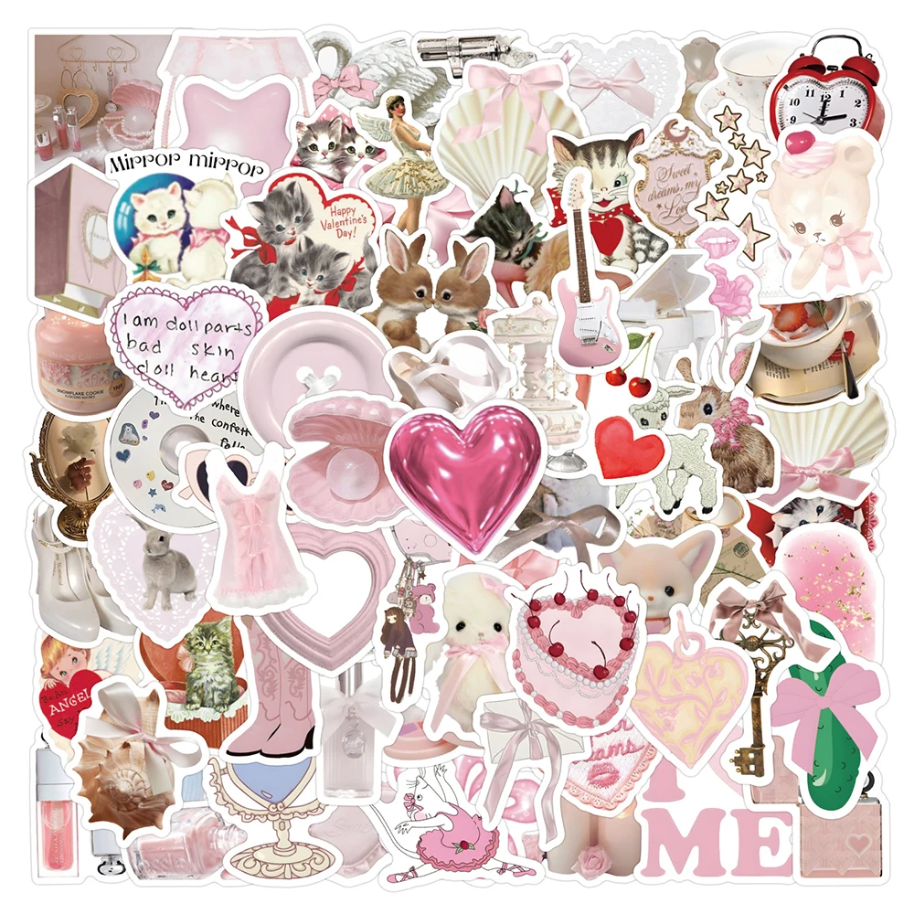 

10/30/50/120pcs INS Artsy Pink Cartoon Decoration Stickers Coquette Aesthetic Decals Graffiti Stationery Diary Cute Sticker Toy