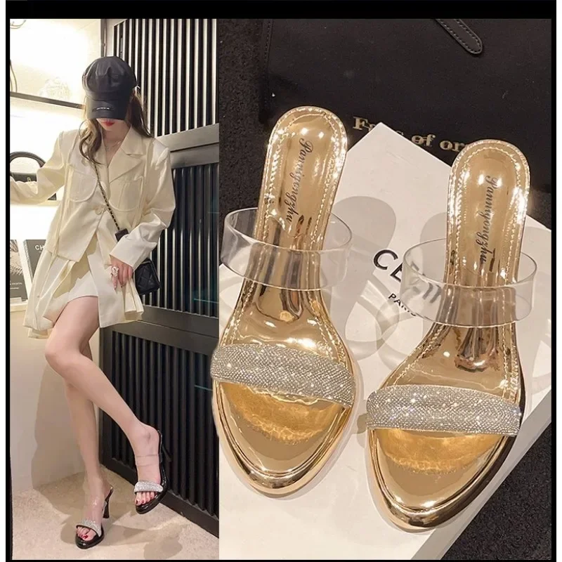 2025Women Summer Outdoor Sandals High Heels  Fashion Female Slippers Elegant Slides Platform Rhinestone Casual Party Shoes