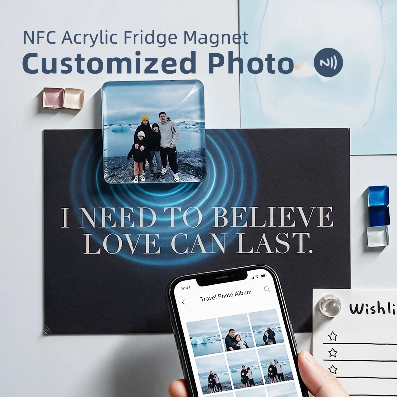 5x5cm Square NFC Fridge Magnet Custom Photo Acrylic 5mm Refrigerator Magnet Personalized Gift Music Video Photo Album Keepsake