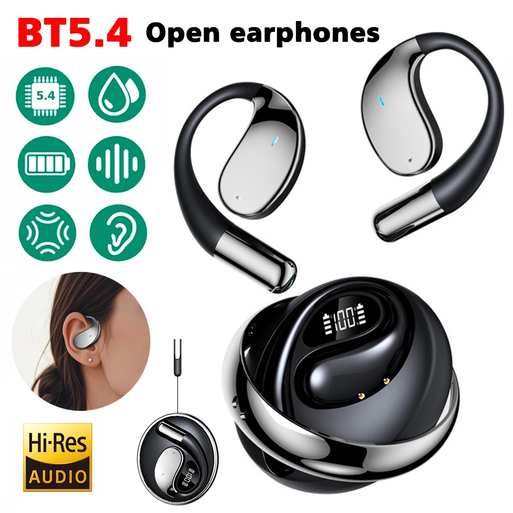 Open Ear TWS Bluetooth 5.4 Headphone Bone Conduction Open True Wireless Earphones HD Call Sports Earphones Noise Cancelling TWS