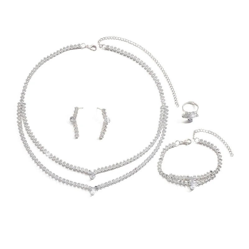 Cross-Border Jewelry Set Zircon Claw Chain Simple Fashion High-End Accessories Earrings Studs Necklace Women's Accessories Whole