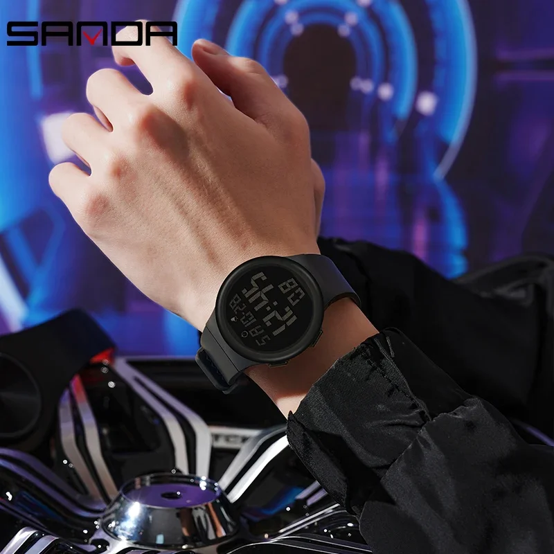 

SANDA Trendy Fashion Men rubberElectron Watch Strap Big Screen LED Digital Waterproof Alarm Clock Sports Men's Watches 2151