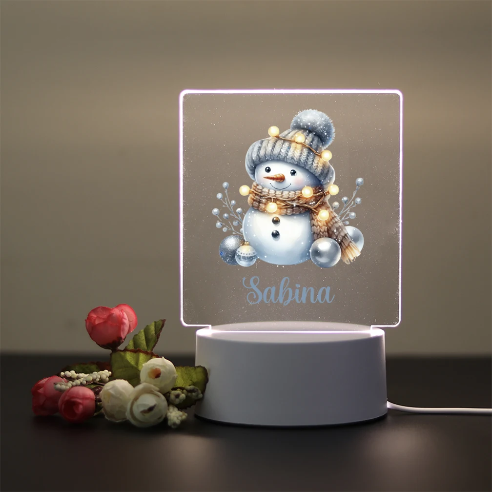 1 pc bonito boneco de neve mostrar impressão uv nome personalizado 3d toque led night light 3d ilusão noite lâmpada crianças decoração do quarto