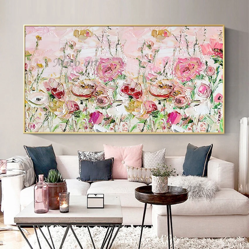 Knife Thick Flower Art Oil Painting 100% Hand Drawn Heavy Textured Wall Decoration Canvas Art Floral Pictures For Living Room