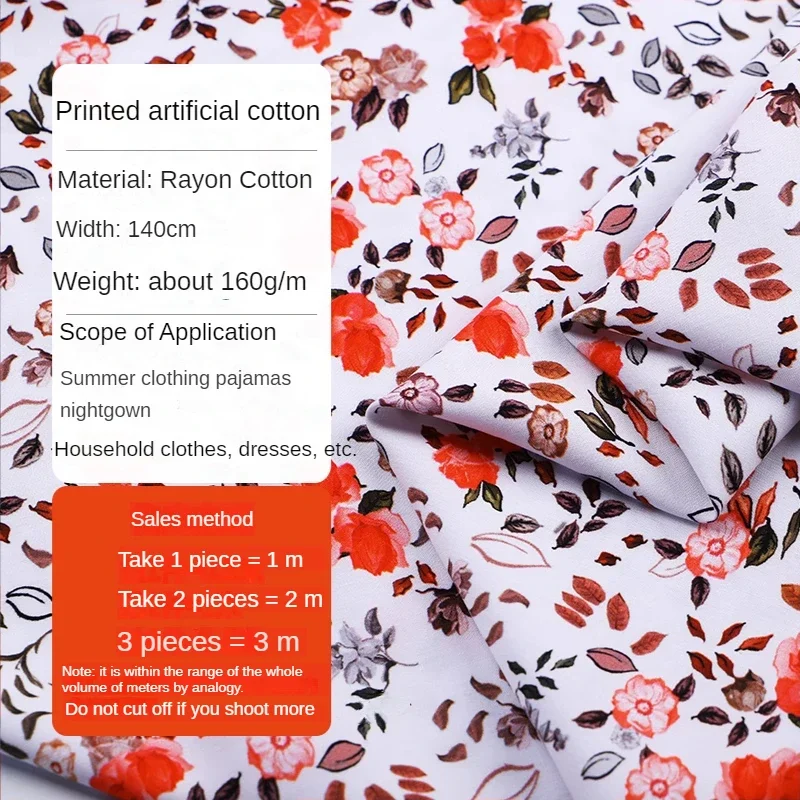 Rayon Fabric By The Meter for Pajamas Costume Dresses Shirts Sewing Summer Cloth Soft Drape Flower Digital Printed Silky Fashion