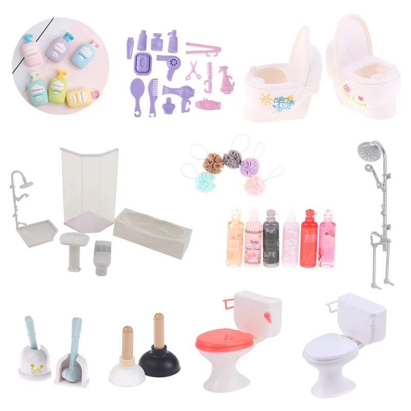 1:12 Cute Dollhouse Miniature Bathtub Bathroom Bath Shower Faucet Towel Model Furniture Decoration Accessories Toys