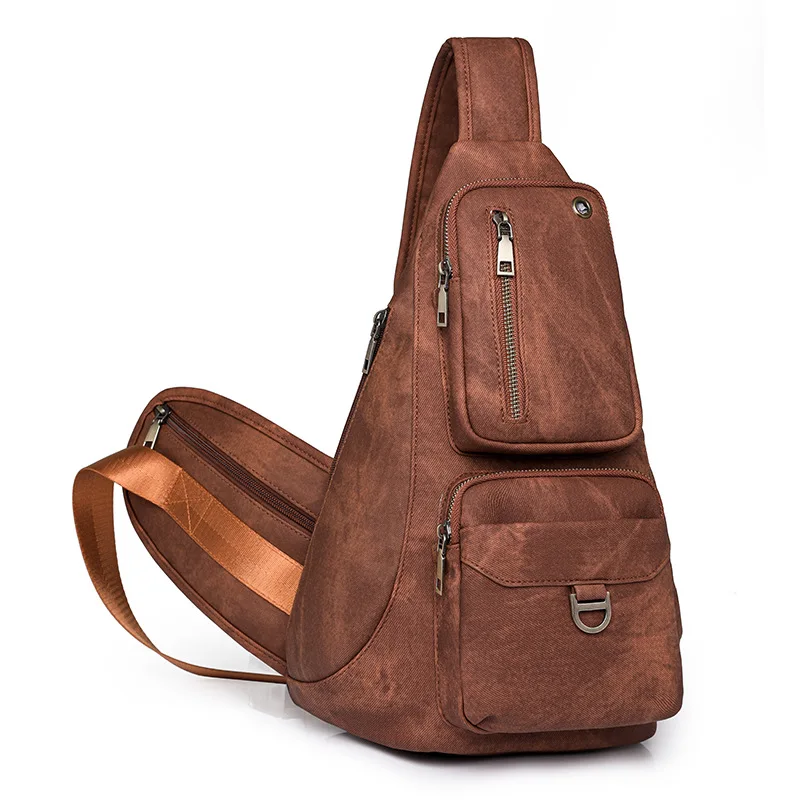 PU leather women's single-shoulder chest bag, three-dimensional pocket, multi-functional vertical square retro travel backpack