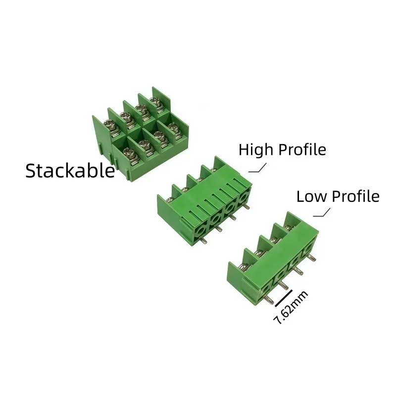10PCS 7.62mm Pitch Barrier Terminal Block KF7620 2P 3P 4P High Low Position Stackable Double Layer PCB Connector 7620