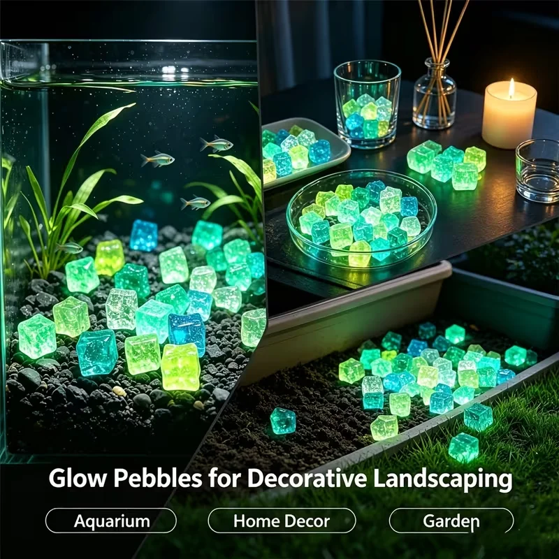 16 pieces of luminous resin ice cubes, activated by light to emit multi-color light, suitable for aquariums and fish tanks