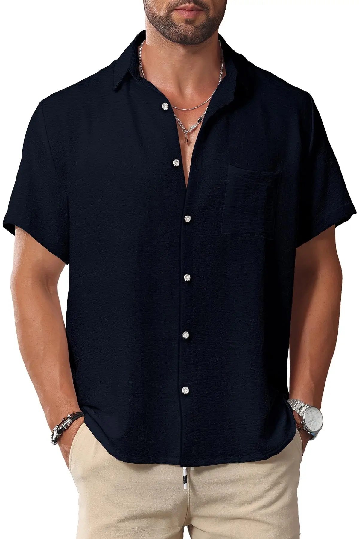 

KYKU Men Shirts Button Down Short Sleeve Casual Summer Beach Vacation Clothing
