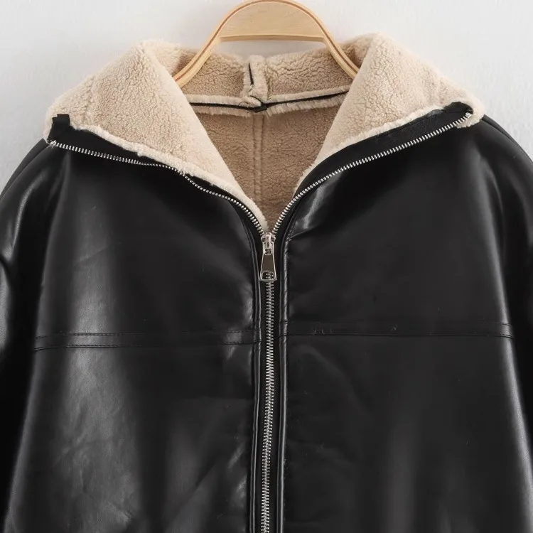 

ZAR Faion Classic Leather And Fur Jaet Women's ort Outerwear Sli Versatile Autumn New Arrival Polyester Fiber