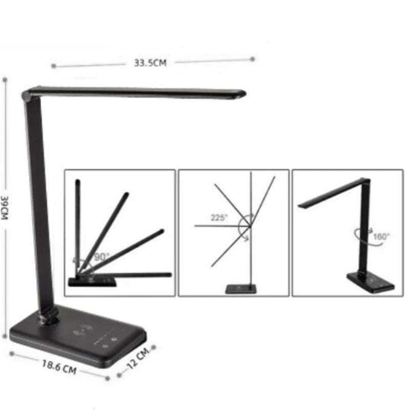 Wireless Charger LED Desk Lamp USB Charging Dimmable Touch Control Eye-caring Table Lights Port For Bedroom Living Room Office