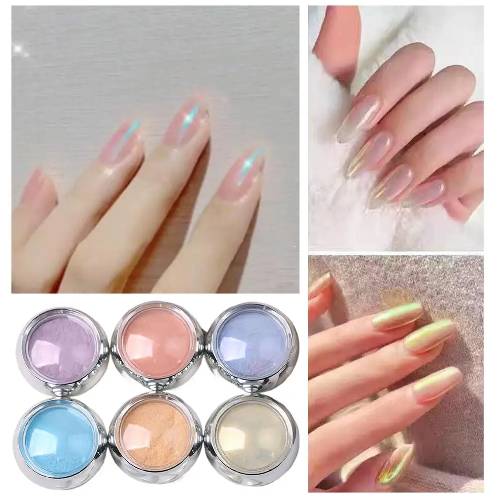 6 Kleuren Zijde Maanlicht Magische Spiegel Poeder Glitter Effect Dust Art Fairy Nail wattenstaafje Wrijven Nail & Katoen Poeder S9J8