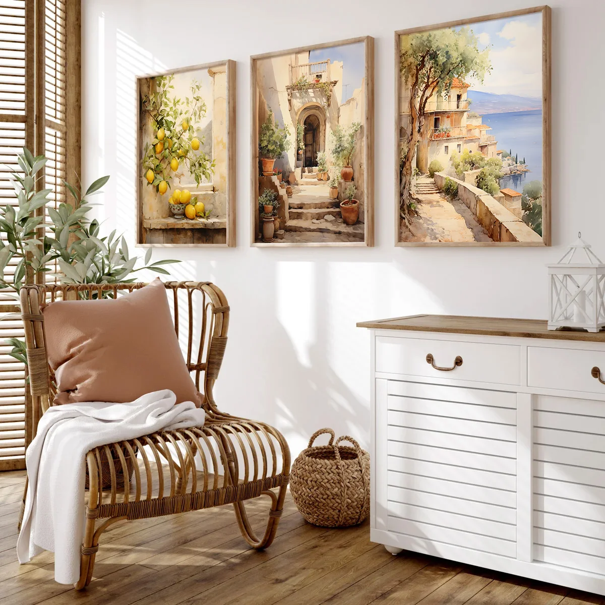 

3pcs/Set Painting Murals Prints Italian Lemon Plants Greek Murals Art Posters Still Life Watercolor Paintings, Ideal Gifts