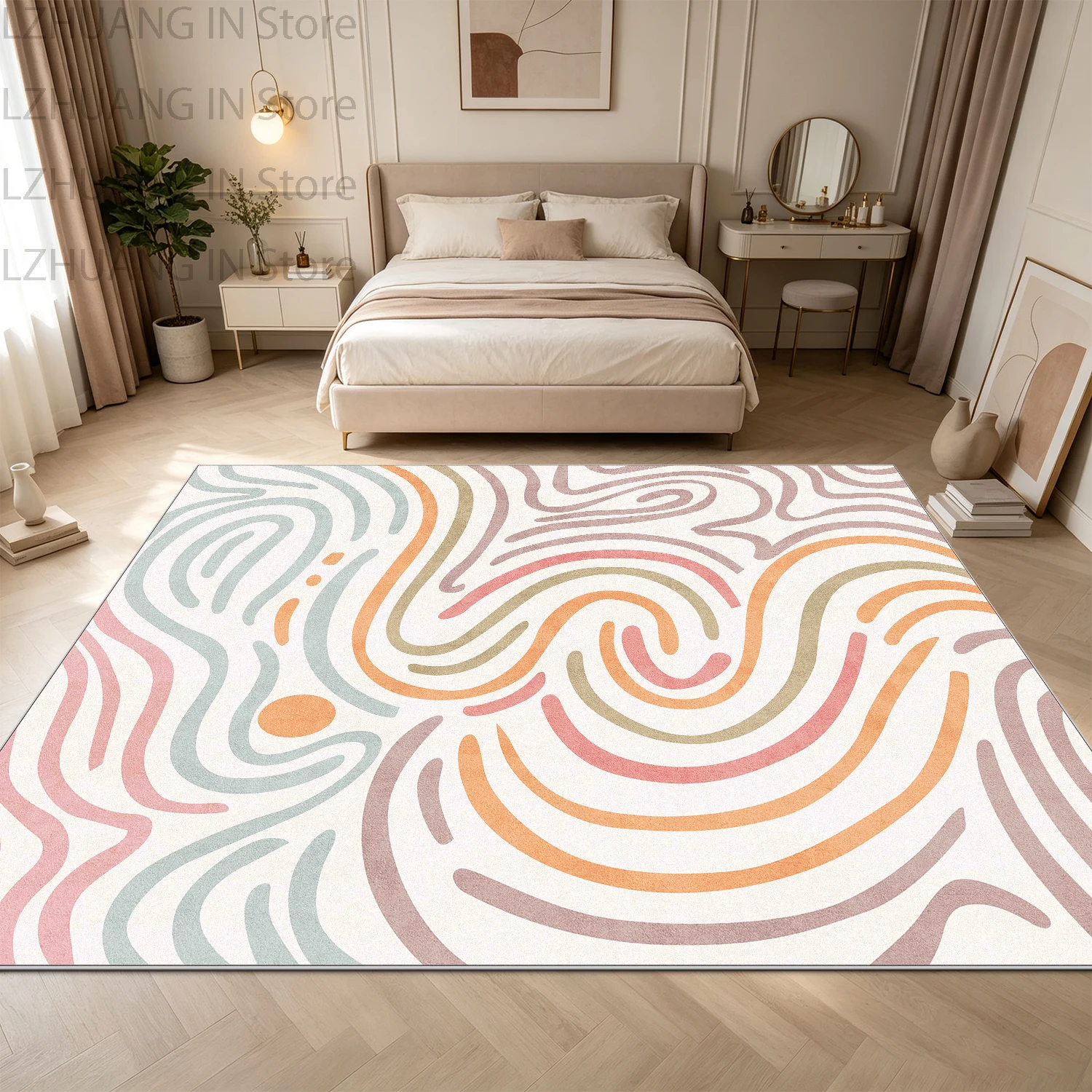 Ins Minimalism Geometric Line Bedroom Decoration Carpet Soft Short Velvet European Tatami Mat Easy Cleaning Foldable Lounge Rug