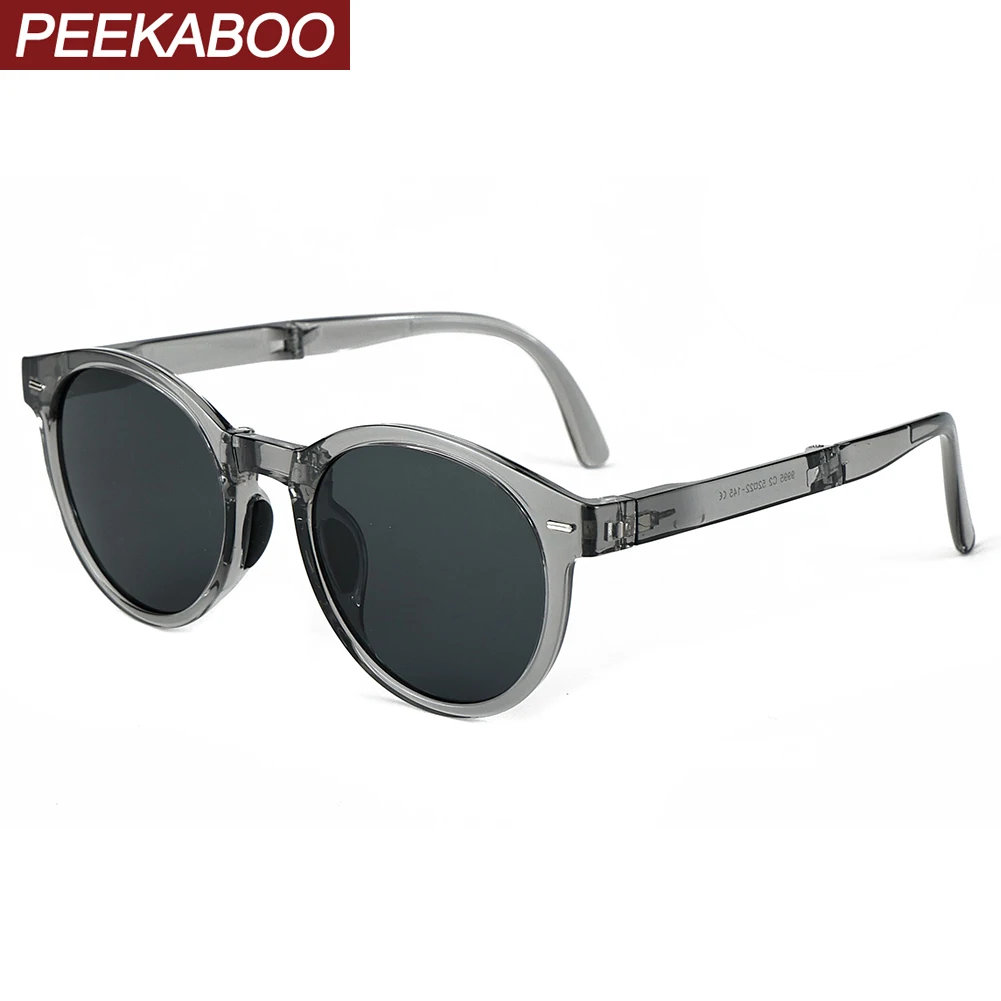 

Peekaboo foldable sunglasses retro women TR90 round sun glasses polarized men uv400 grey brown unisex accessories male 2024