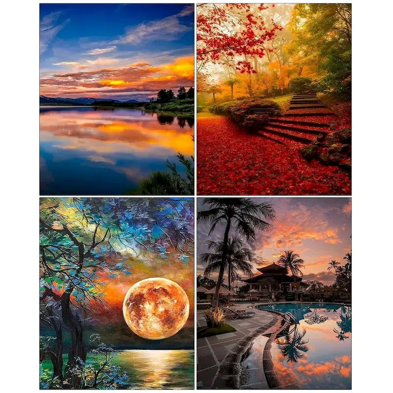 

50x70cm 5D DIY Diamond Painting Tree Needle Diamond Embroidery Landscape Rhinestone Picture Moon Mosaic Home Decor Gift