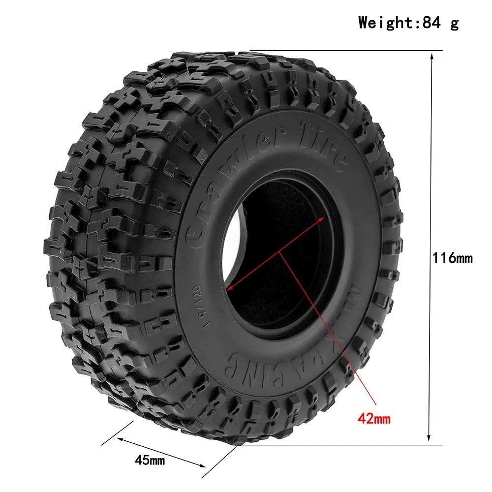 4pcs 1.9 Inch Rubber Tyre 116*45mm For 1/10 Rc Crawler Car Traxxas Trx4 Axial Scx10 Wraith Scx10 Yikong Rgt Wrangler 1.9 Wheel