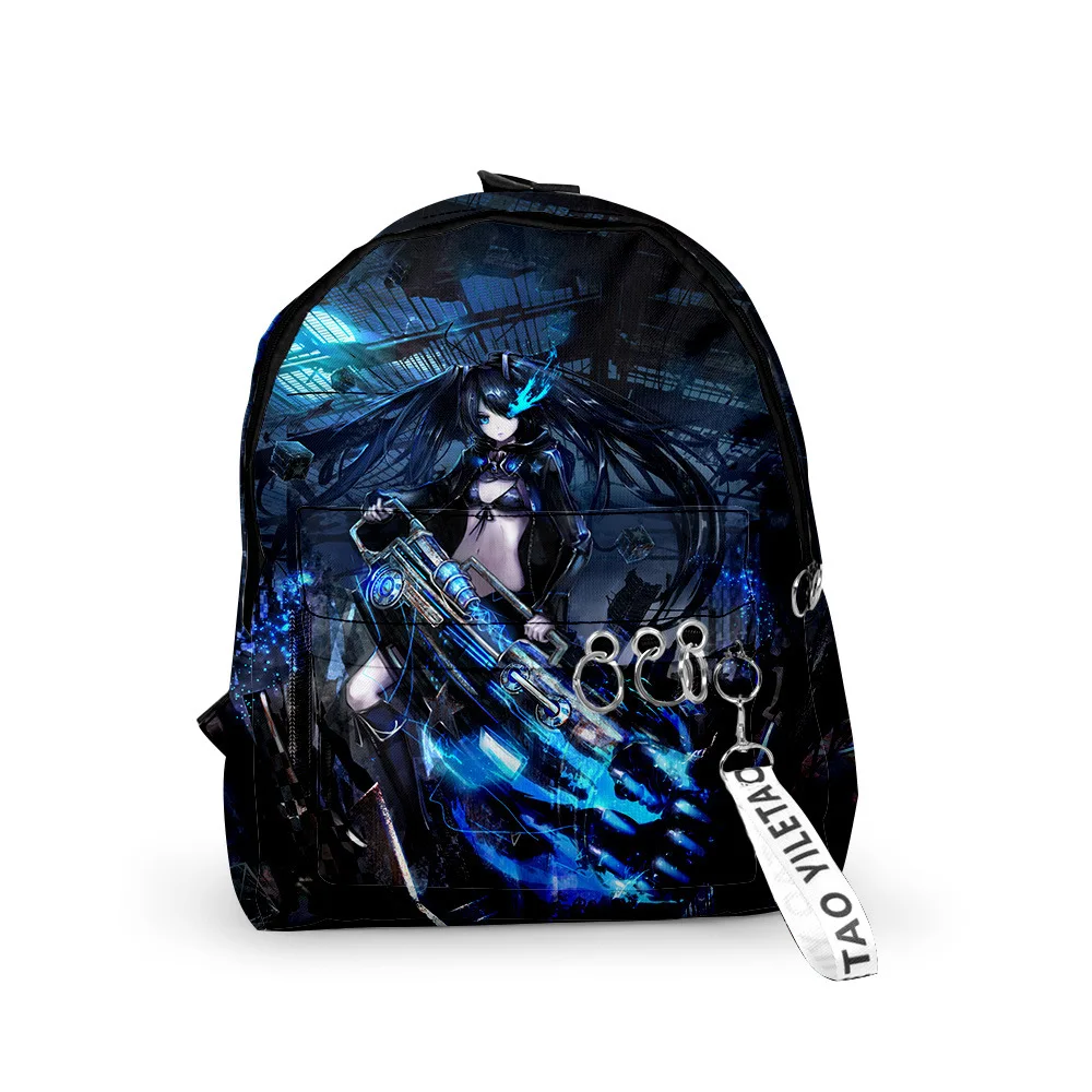 Trendy Youthful Black Rock Shooter School Bags Notebook Backpacks 3D Print Oxford Waterproof Key Chain Small Travel Bags