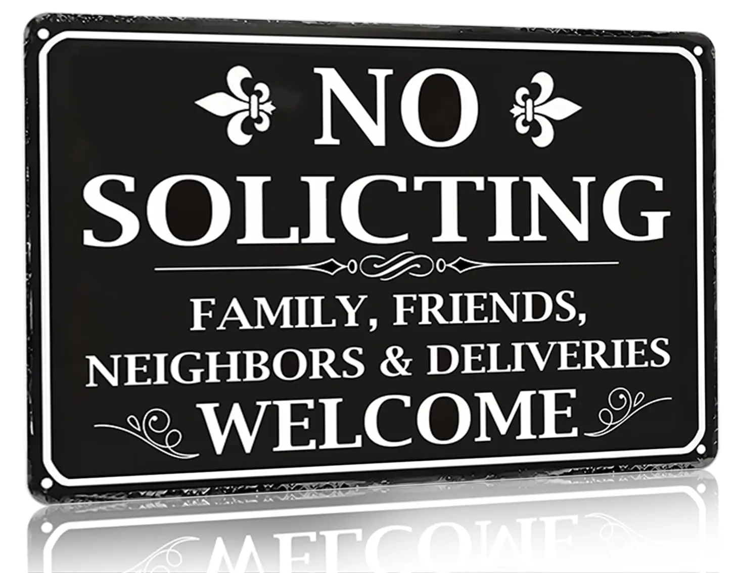 Bestylez No Soliciting Sign Family Friends Neighbors&Deliveries Welcome Vintage Metal Sign for Home House Front Door Porch Y