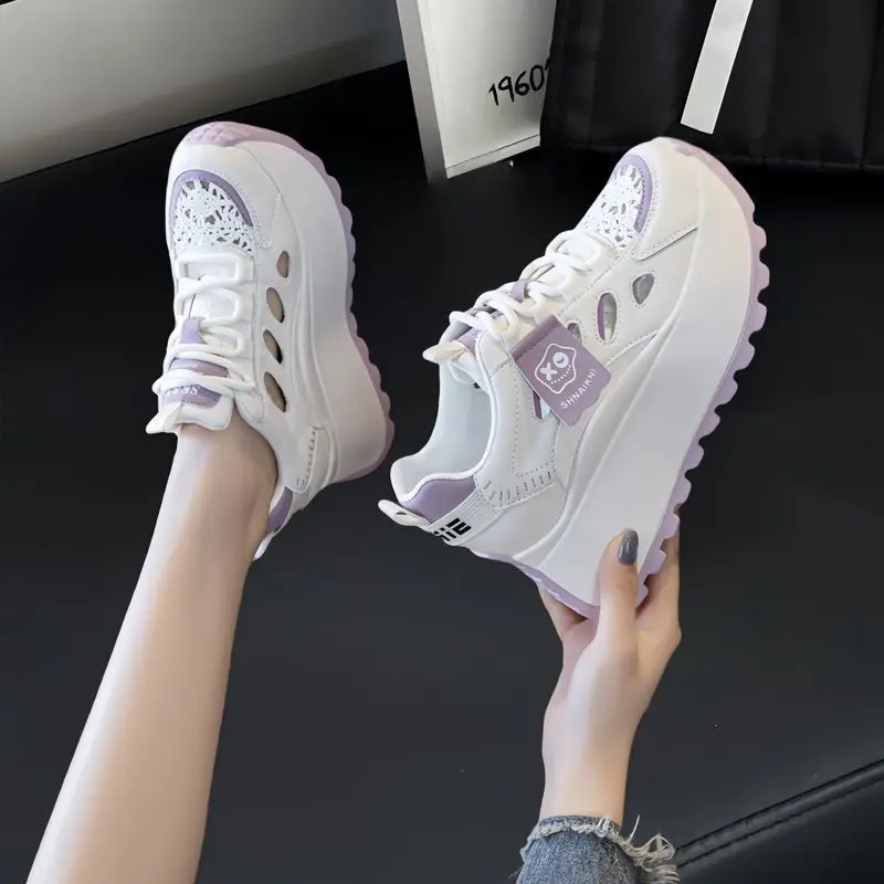 Women's Chunky Sneakers Breathable Mesh Thick Sole Platform Height Increasing Shoes Comfortable 2026 Spring Summer New Arrival
