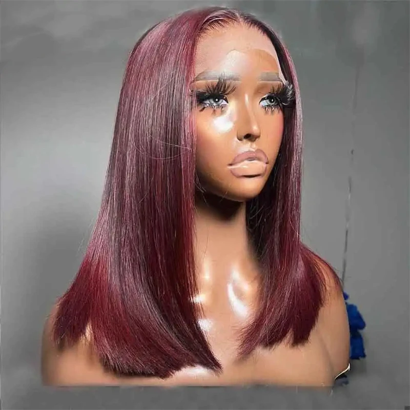 Reddish Brown Straight Lace Front Wigs Layered Cut Wig Glueless Layered Lace Wigs Synthetic Butterfly Haircut Natural Hairline