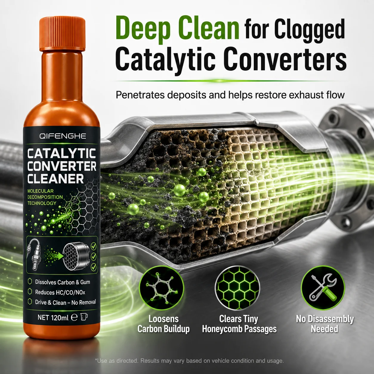 QIFENGHE 120ml Catalytic Cleaner, Eliminate Rough Idle, Improve Fuel Economy, Reduce Exhaust Emissions, Pour into Fuel Tank