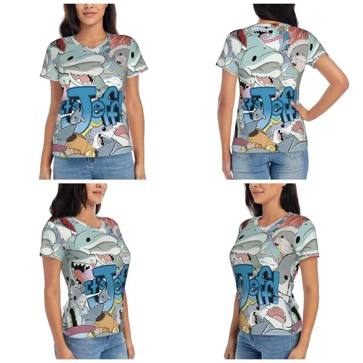 Cute Jeff The Land Shark Cartoon T-Shirt Women Short Sleeve T Shirts O-Neck Clothes Cotton Summer Tees Streetwear