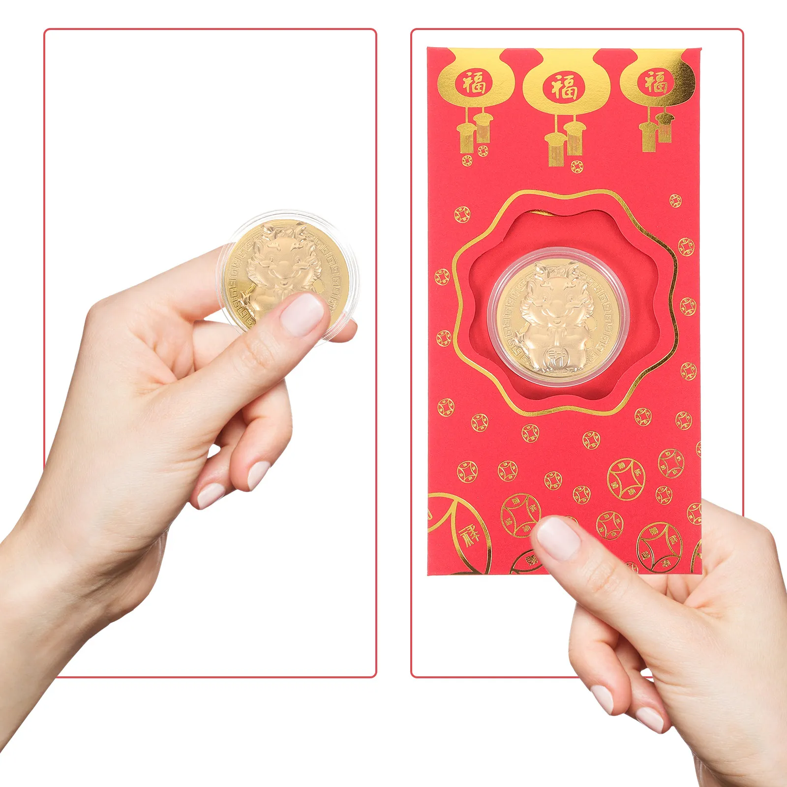 10Pcs Red Envelopes Chinese New Year 2024 Dragon Year Lucky Money Bags Embossed Design Paper Red Packets Festival Gift Envelope