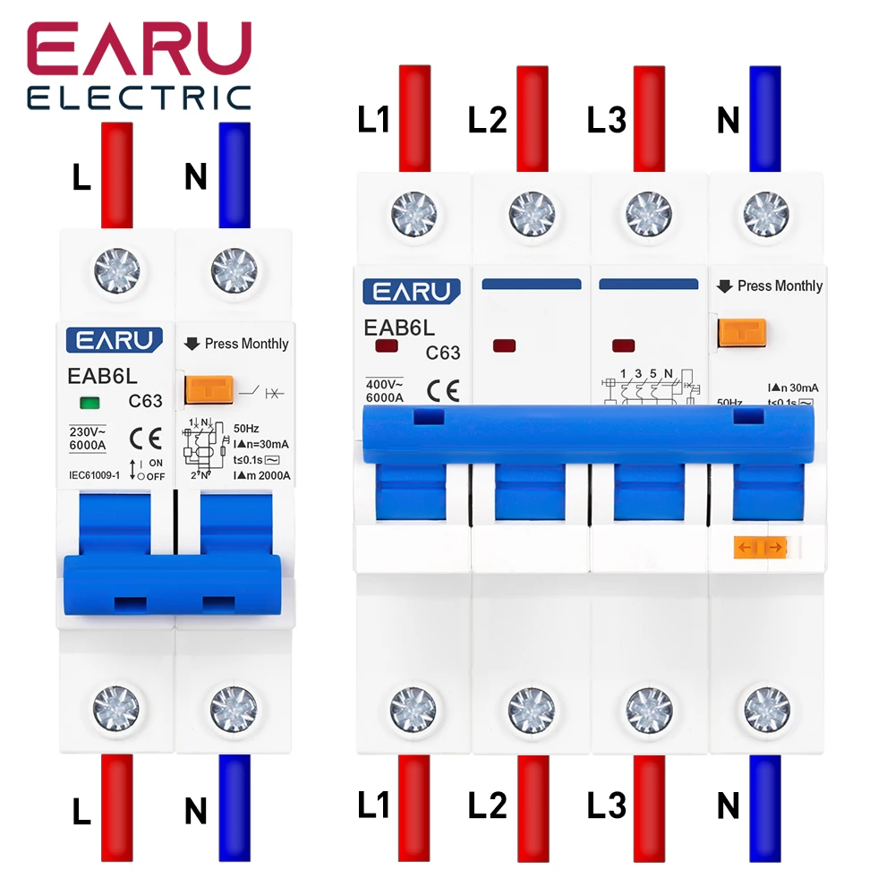 AC230V MCB Leakage Protector RCBO Overload Short Circuit Protection 2P 4P 30mA Residual Current Circuit Breaker Switch RCCB RCD