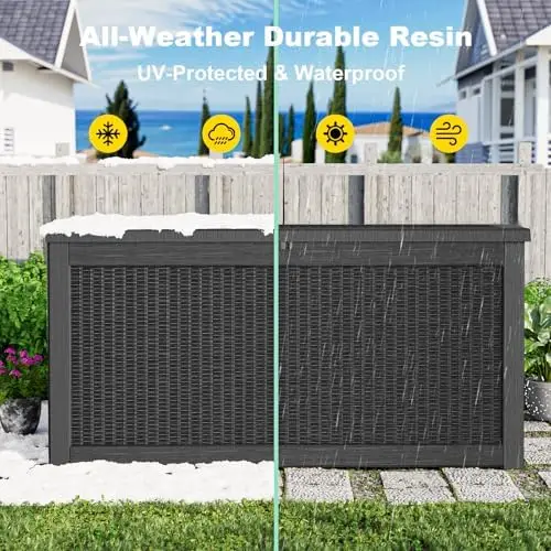 320 Gallon Waterproof Outdoor Storage Box, UV Resistant Resin Deck Box with Hydraulic Rod for Reinforced Stability view 6