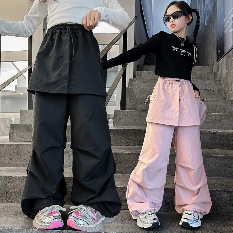 2024 Autumn New Childrens Wear Kids Korean Style Girls Fashion Loose Handsome Farts Curtain Cargo Pants Casual Simple Trousers