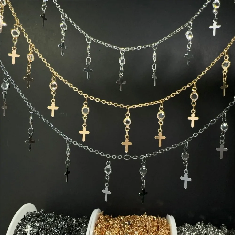 0.5Meter 1Meter Gun Black Cross Dangle Charms Crystal Beaded Copper Chains for DIY Necklace Bracelet Jewelry Making Accessories