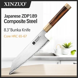 XINZUO 8.3 inch Professional Bunka Knife Stainless Steel Japanese ZDP-189 Power Steel Razor Sharp Blade Exquisite Wood Gift Box