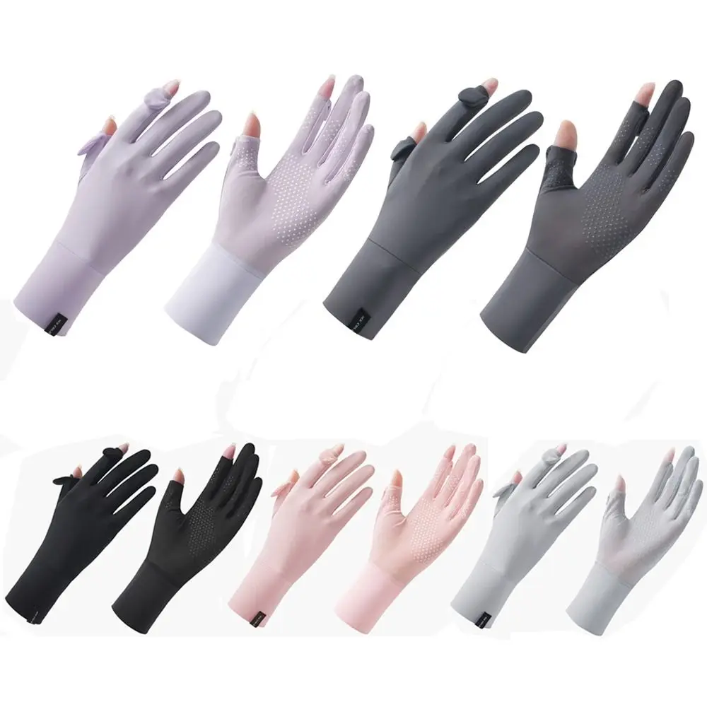 

Fashion Thin Sunscreen Gloves Elastic Slip Resistant Sun Protection Gloves Touch Screen Ice Silk Anti-UV Mittens Running Sports
