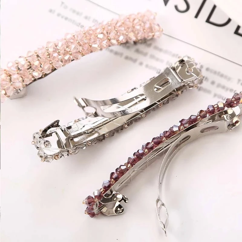 New Korean Elegant Crystal Spring Hair Clips Pins Hairpins Sweet Rhinestone Barrettes Hairgrips For Women Girls Hair Accessories