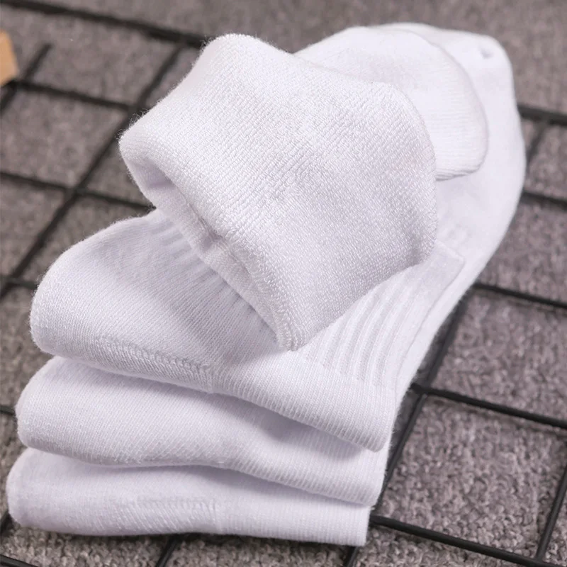 Thickened men\'s and women\'s towel bottom white socks Sports socks wool band waist pure white black running socks pure cotton bas