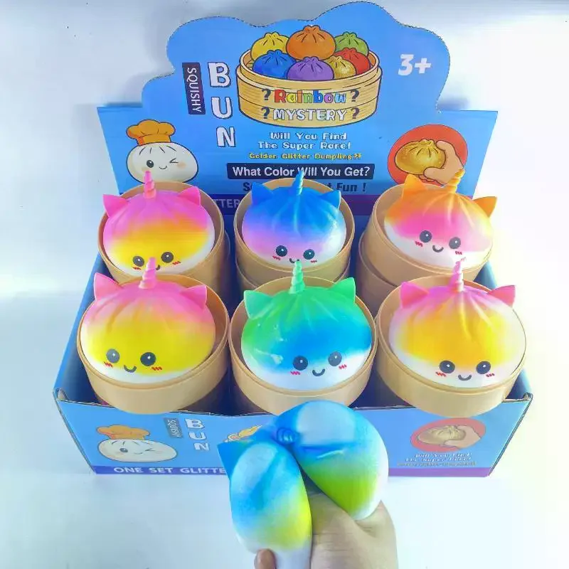 

Rainbow Dumpling Squishy Stress Balls, Simulation Food Squishy Bun with Steamer