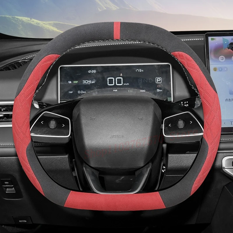 

For NETA L X S GT U Suede Leather Steering Wheel Cover Non-slip Durable Four Season Universal Car Interior Accessories