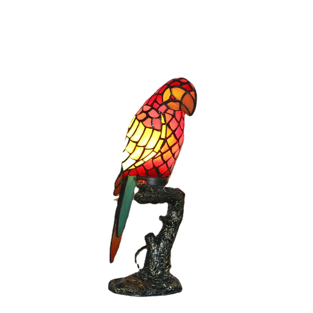 Vintage Parrot Table Lamp Foyer Bed Room Bar Apartment Restaurant Artwork Bird Glass Reading Night Light D41401