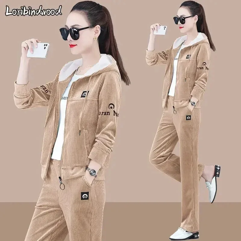 

Хлопковый вельветовый модный женский костюм 2023, новая корейская версия, весенне-осенняя спортивная одежда для отдыха, два комплекта