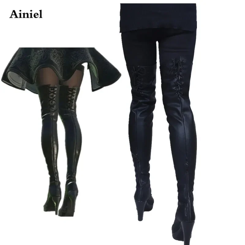 Ainiel  NieR: Automata YoRHa No.2 Type B Cosplay Shoes 2B Cosplay Boots for Women Girl Halloween High Heels Shoes Custom made