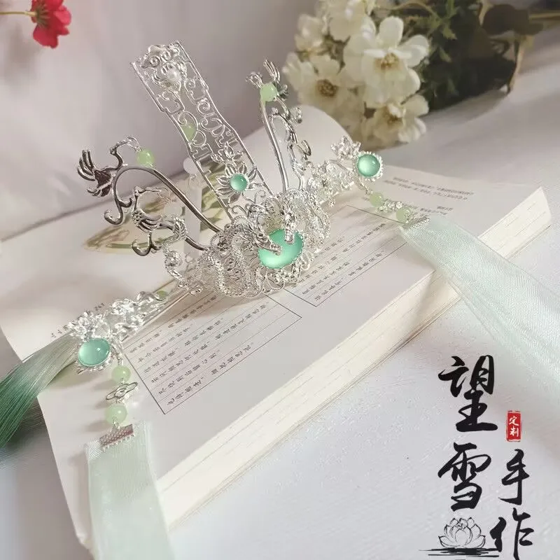 Anime Tian Guan Ci Fu Shi Qingxuan He Xuan Hair Crown Student Long Tassle Hairpin Handmade Hair Accessories Gifts