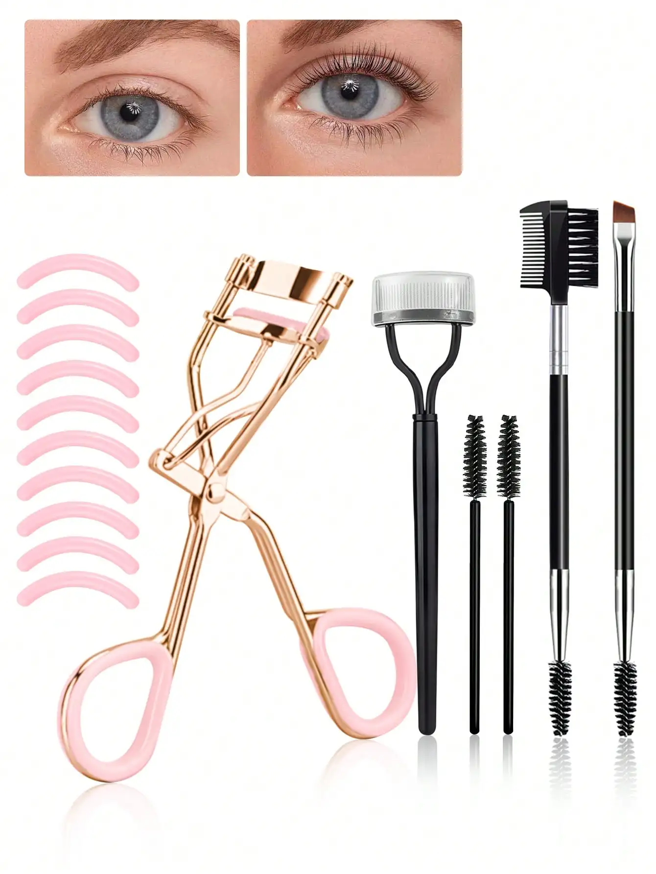 

16pcs/11pcs/10pcs Eyelash Curler Set, Including Eyelash Curler, Eyelash Glue Strips, Eyelash Comb, Eyelash Brush, Eyebrow Brush,