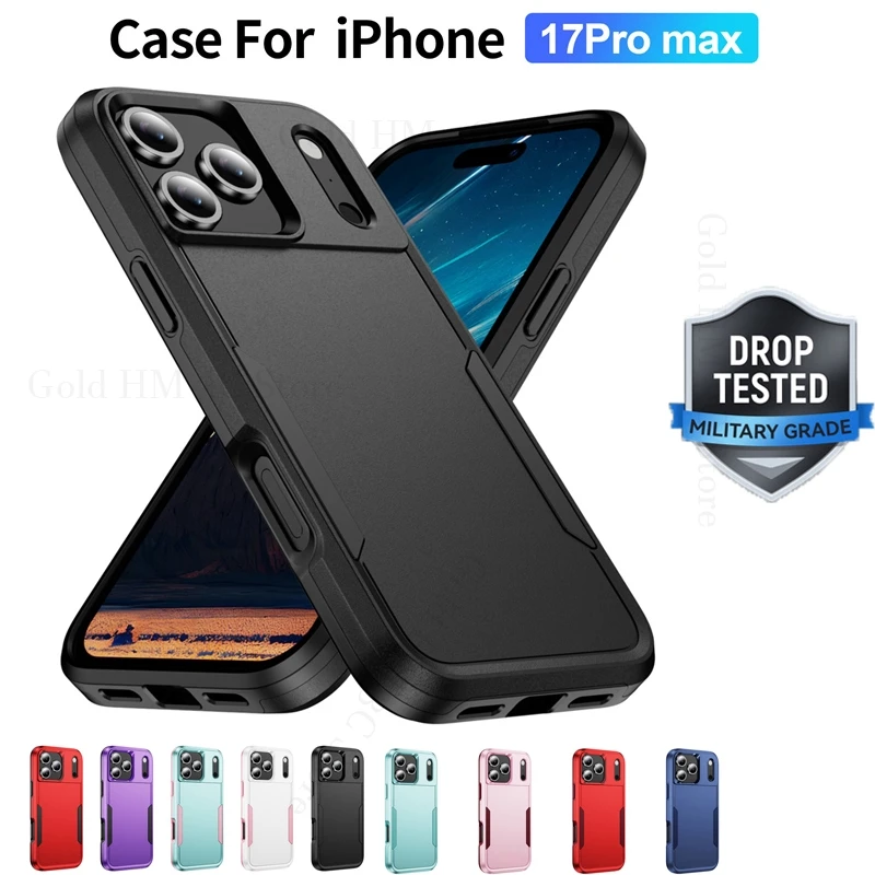 

Hybrid Soft TPU+PC Shockproof Armor Case For iPhone Apple 17 Air 16E 15 Pro Max 14 Plus 17 Pro Full Protection Heavy Duty Cover