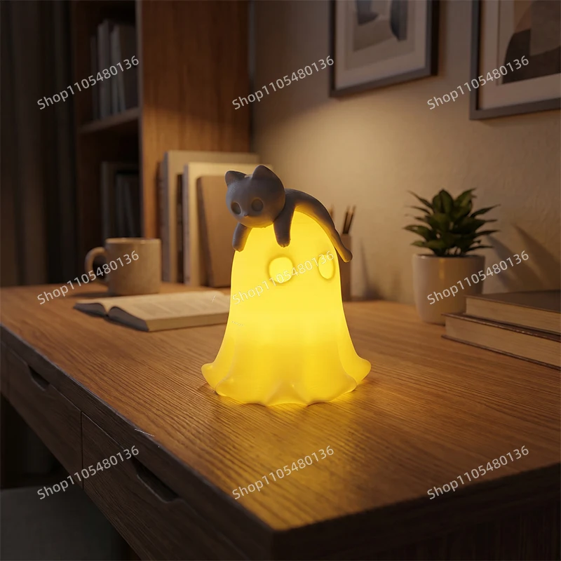 3D-Gedruckte Niedliche Geister- und Katzen-Figur Statue Heim Schlafzimmer Schreibtisch Dekoration Geschenk