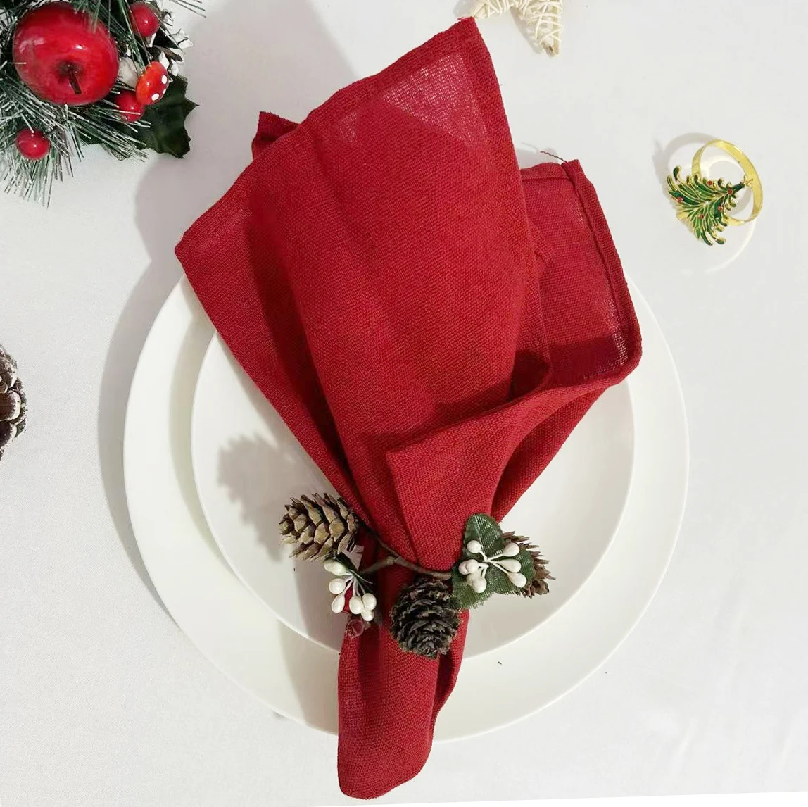 Set Of 6 30X45CM Christmas Red Cloth Napkins Reusable Table Placemat For Wedding Party Home Dining table Decoration Washable