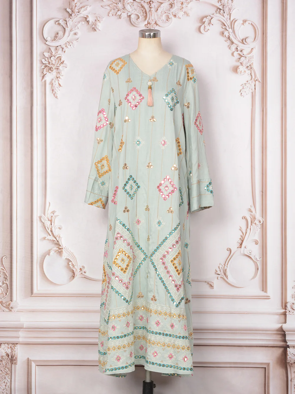 Uni فستان سهرة نسائي فاخر مطرز برقبة على شكل حرف v عباية عباية ترتر فساتين بنمط الأزهار 2025 #3