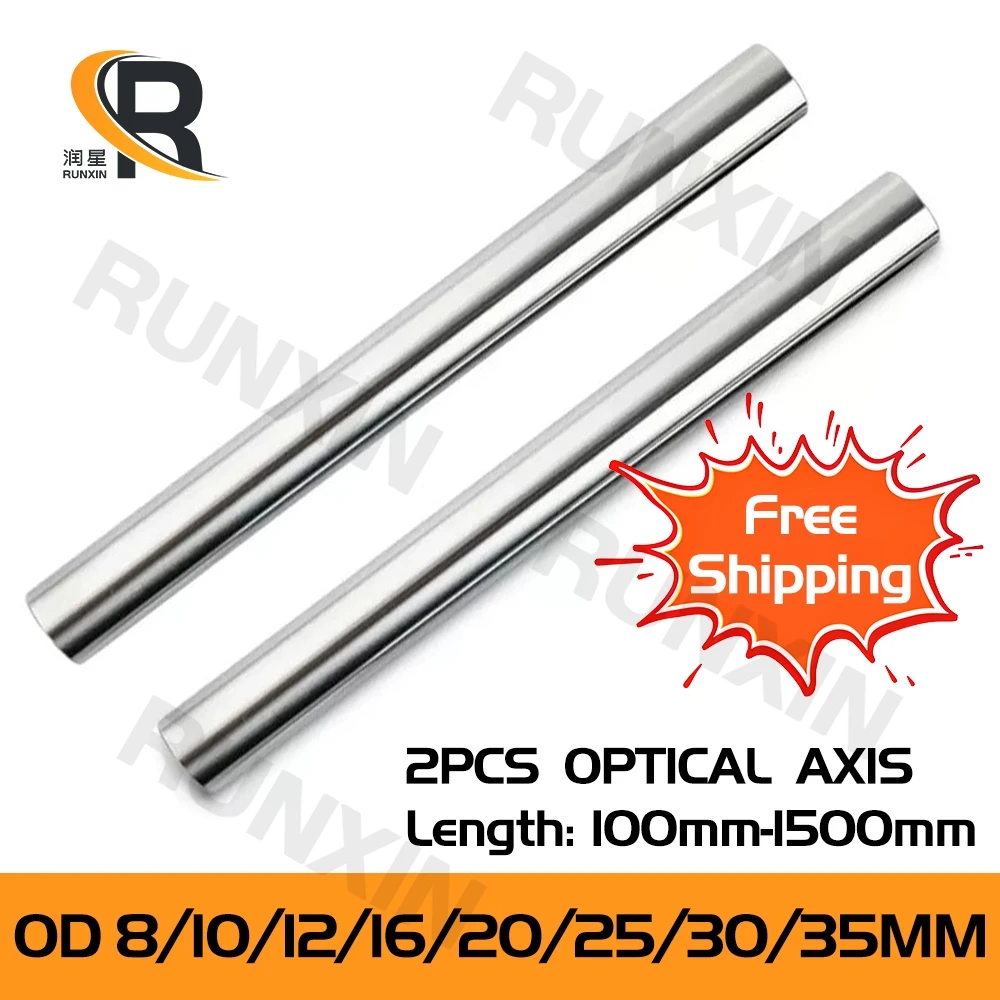 RXTNC 2pcs Optical Axis OD 8mm 10mm 12mm 16mm 20mm 25mm 30mm 35mm Shaft Chrome-Plated Hard L100mm-1500mm for 3D Printer